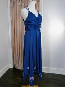 70s 80s Vintage Hanky Hem Disco Sundress M Handmade Blue Ruched Halter Fairycore - Picture 1 of 13