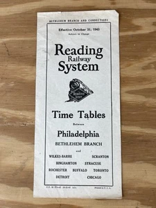 Vtg Reading Railway System 10-31-1943 Public Timetable Philadelphia Bethlehem - Picture 1 of 1
