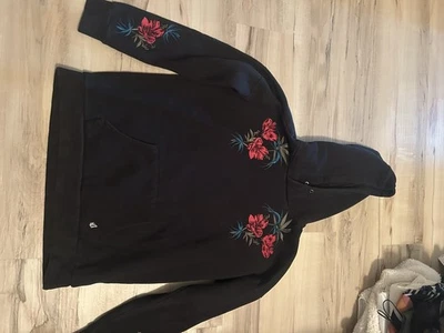 WOMENS VOLCOM BLACK PINK FLOWERED HOODIE SWEATSHIRT SIZE M MEDIUM - Image 1 of 4