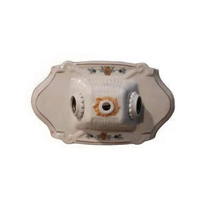 Antique Decorated Floral 2 Light Ceramic Flush Mount Light Fixture 10.25 x 6.25 - Picture 1 of 6