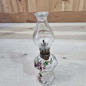 Miniature Alcohol Lamp with Floral hand painted glass chimney - Picture 1 of 13