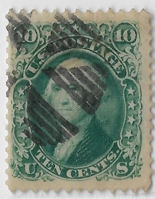 US Scott 68 used CV$60, 10 cent green Washington, F-VF centering,       (a7612b - Image 1 of 3
