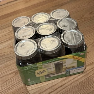 Ball 24 oz Wide Mouth Pint & A Half Mason Jars - Discontinued New Case Of 9 - Picture 1 of 8