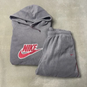 Vintage Nike Hoodie Jogginghose Trainingsanzug Herren XL grau rot Fleece Y2K - Bild 1 von 19