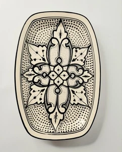 Le Souk Ceramique Hand Painted Glazed Vegetable Platter Dish Tunisia Black Cream - Picture 1 of 7