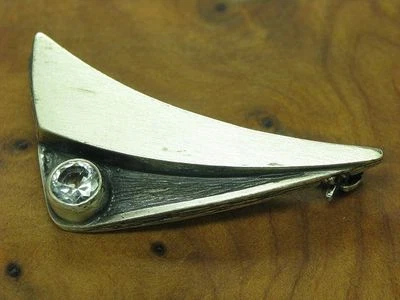 925 Argento Sterling Spilla Con Cristallo di Rocca Ricoperto / Vero Argento/3 - Immagine 1 di 3