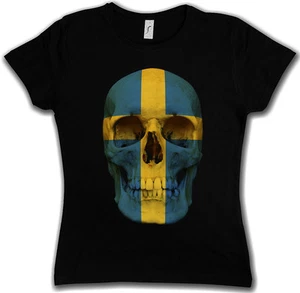 CLASSIC SWEDEN SKULL FLAG WOMAN GIRLIE GIRL T-SHIRT - Biker MC Banner Shirt - Bild 1 von 2