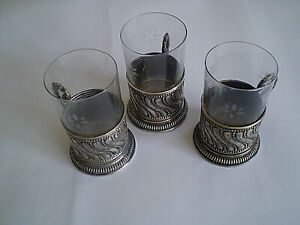 Antiques rare three silver plated cup holders GLASSES