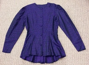 1980s Purple Jacquard Jacket With Mutton Sleeves UK 10 - Picture 1 of 5