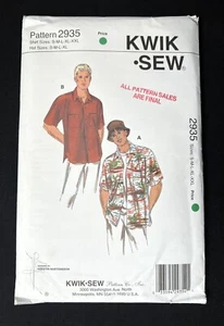 Kwik Sew 2935 Men's Shirts & Hat 2000 Pattern size S-XXL (Chest 34"-52") Uncut - Picture 1 of 2