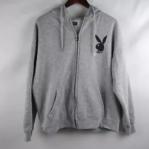 Playboy Women's Grey Full Zip Hoodie Spellout Jewel Embelished Graphic, Small/M - Picture 1 of 11