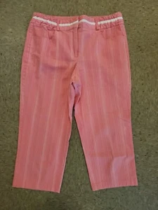 Talbots Pants Womens Cropped White Pink Striped Stretch High Rise Capri - Picture 1 of 9