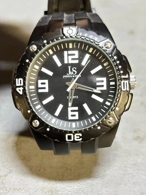 Reloj Joshua & Sons Bold redondo esfera negra correa de silicona JS36BK - ¡BANDA ROTA! Foto 1 de 4