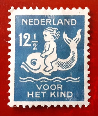 NETHERLANDS 1929 12-1/2c+3-1/2c Used Child Dolphin Mi 232A Scott B40 VF/XF 6416 - Image 1 of 2