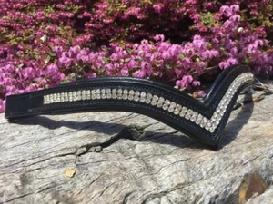 V Shaped Browband Crystal Browband Black Leather bridle dressage tack - Picture 1 of 3