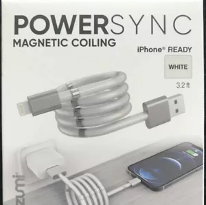 Tzumi Power Sync Magnetic Coiling Cable 3.2 ft-Grey Lightning charging cable - Zdjęcie 1 z 3
