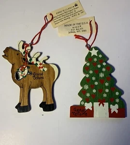 Vintage Grand Tetone Wood Moose and Christmas Tree Ornaments By Paws Claus - Picture 1 of 12