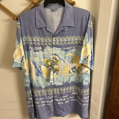 NWT Tulliano Large Blue 100% Silk Hawaiian Short Sleeve Shirt Camp Model 1515 - Image 1 of 4