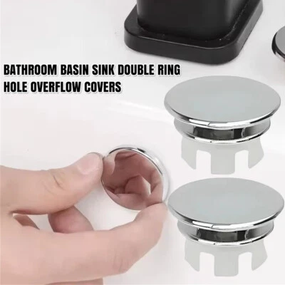 4/8x Bathroom Basin Sink Double Ring Hole Overflow Covers Chromed Ceramic Sinks - Image 1 of 4