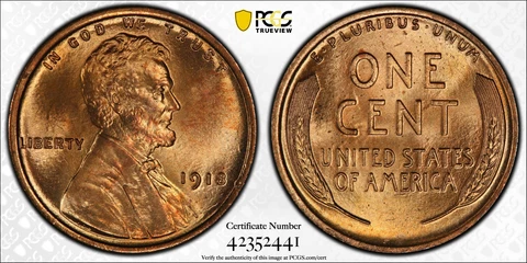1918 PCGS MS65RD Red Lincoln Wheat Cent Cover
