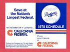 MLB BASEBALL 1978 LOS ANGELES DODGERS pocket schedule CALIFORNIA FEDERAL