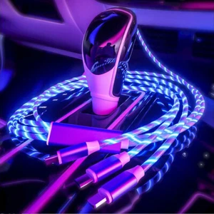 4FT 3in1 LED Light Fast Charging Cable For iPhone Micro USB Type C Charger Cord - Picture 1 of 12