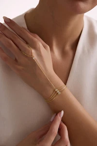 Bracciale catena a mano con diamanti creati in laboratorio taglio tondo 2CT placcato oro giallo 14 carati - Foto 1 di 4