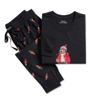 Polo Ralph Lauren Polo Toggle Bear HOLIDAY PAJAMA SET Black/Red Men’s Size L NEW - Image 1 of 4