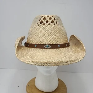STETSON Madrid Natural Lightweight Raffia Straw Western Cowboy Hat W Band XL - Picture 1 of 9