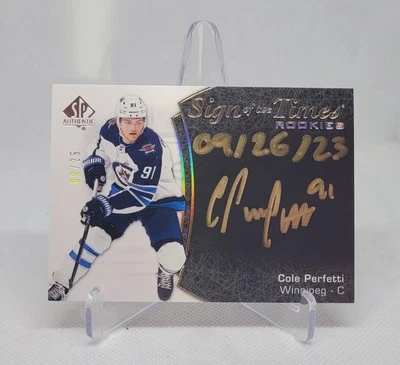 Cole Perfetti 2021-22 UD SP Authentic Sign Of The Times Rookies Inscribed /25 - Image 1 of 2
