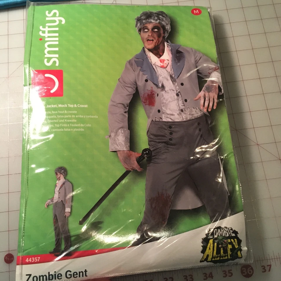Disfraz Smiffy's Gris Zombie Gent, Pantalones, Chaqueta, Top Simulado, Corbata Mediana Nuevo con Etiquetas Foto 1 de 4