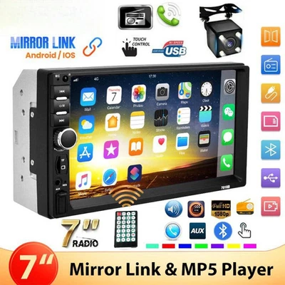 7" Double 2DIN Car Stereo Radio MP5 Touch Screen Bluetooth FM USB+Camera - Image 1 of 4