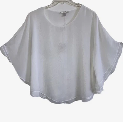 DRESSBARN L Solid White Chiffon 2 Tiered 2 Flowy Breezy Top Relaxed Fit Neutral - Image 1 of 4