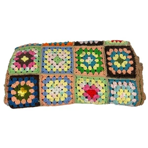 Vintage Granny Square Afghan Crochet Colorful Handmade Throw Blanket 50x48 - Picture 1 of 5