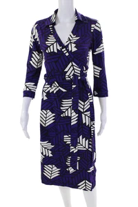 Diane Von Furstenberg Womens Printed V-neck Long Sleeve Wrap Dress Purple Size 6 - Picture 1 of 7