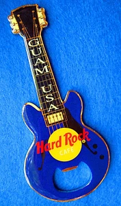 GUAM USA BLUE ACOUSTIC FRIDGE MAGNET BOTTLE OPENER GUITAR Hard Rock Cafe - Picture 1 of 1