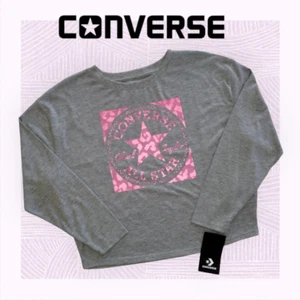 Converse Chuck Taylor Girls Long Sleeve Top Shirt Gray Pink Large (12-13 yrs) - Picture 1 of 9
