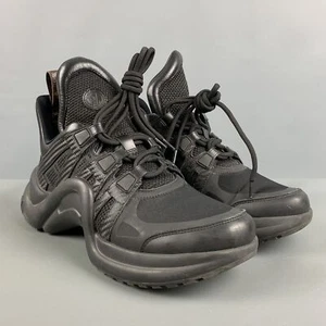 LOUIS VUITTON Misura 10 Nero Marrone Nylon Sneakers IN Pelle - Foto 1 di 9