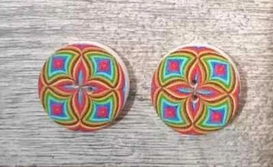 flowers wood boho sewing buttons 2 holes 1 inch brights (set #3104) - Picture 1 of 2