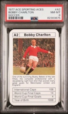 Bobby Charleton - 1977 Ace Sporting Aces #A2 - PSA 8 casi nuevo-como nuevo (ninguno superior) Foto 1 de 2