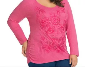 CAMISETA DE MANGA LARGA LATERAL SHIRRED JMS ROSA CUELLO EN V IMPRESIÓN TOP BLUSA 4X 26W/28W - Imagen 1 de 8