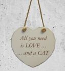 All You Need is Love and a Cat - Cream Rustic Wooden Rope Hanging Heart Plaque 