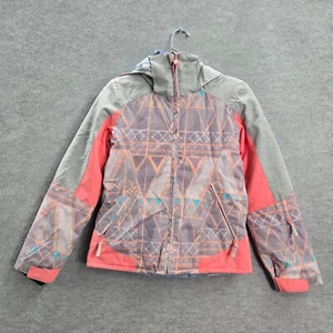 Roxy Girls Jacket Medium Pink Gray Geometric Windbreaker Dry Flight Hooded READ - Picture 1 of 12