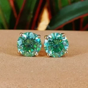 5.00CT Azul Tratados Diamante Tachuelas en Amarillo Chapado en Oro Certificado! - Imagen 1 de 4