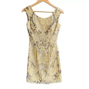Shail K Womens Sz 4 Silk Sequin Short Cocktail Dress Beaded Prom Dress Gold - Picture 1 of 9