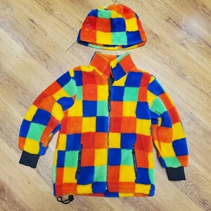 VTG Farfield Original Full Zip Fleece Jacket Hat Set Kids M 5-7 Yrs Colorblock - Picture 1 of 17