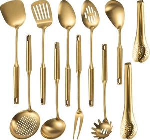 304 Stainlss Steel Matte Kitchen Utensils Set, 11 Pcs Long Metal Cooking Utensil - Picture 1 of 7