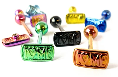 1шт я люблю меня дизайн язык кольцо титана анодированный 14g Tounge штанга ювелирных изделий - Изображение 1 из 4