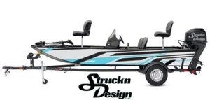 Retro Cyan Grey Tech Lines White Vinyl Graphic Decal Kit Fish Boat Wrap USA - Imagen 1 de 1