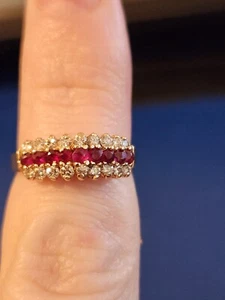 ANILLO ORO AMARILLO 14K DIAMANTES Y RUBÍ TALLA 5.5, 3.1g - Imagen 1 de 4